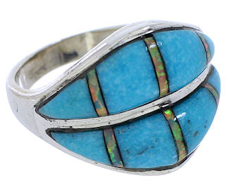 Sterling Silver Jewelry Turquoise Opal Inlay Ring Size 6-3/4 RS44907